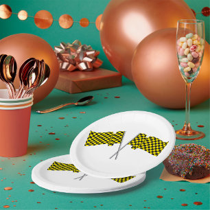 Assiettes En Carton Drapeaux de course jaunes et noirs