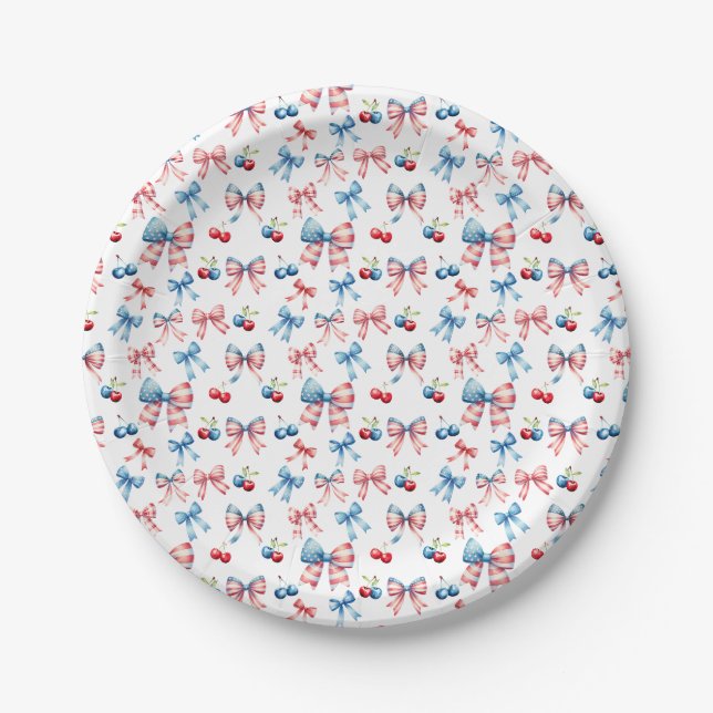 Assiettes En Carton Drapeaux et cerises (Devant)