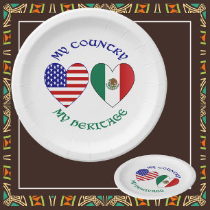 Assiettes En Carton Drapeaux USA Mexique Cœurs Mon Pays Mon Patrimoine