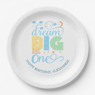 Assiettes En Carton Dream Big Little One Blue Baby Boy 1er anniversair