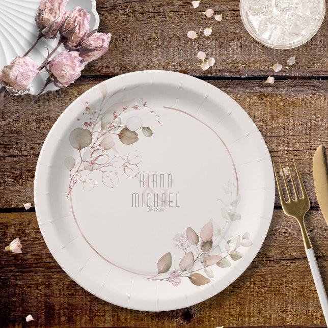 Assiettes En Carton Dreamy Foliage Mariage V1 Blush Pink ID817 (Créateur téléchargé)
