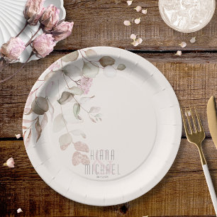 Assiettes En Carton Dreamy Foliage Mariage V2 Blush Pink ID817