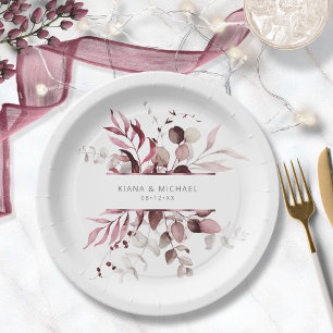 Assiettes En Carton Dreamy Foliage Mariage V3 Bourgogne ID817
