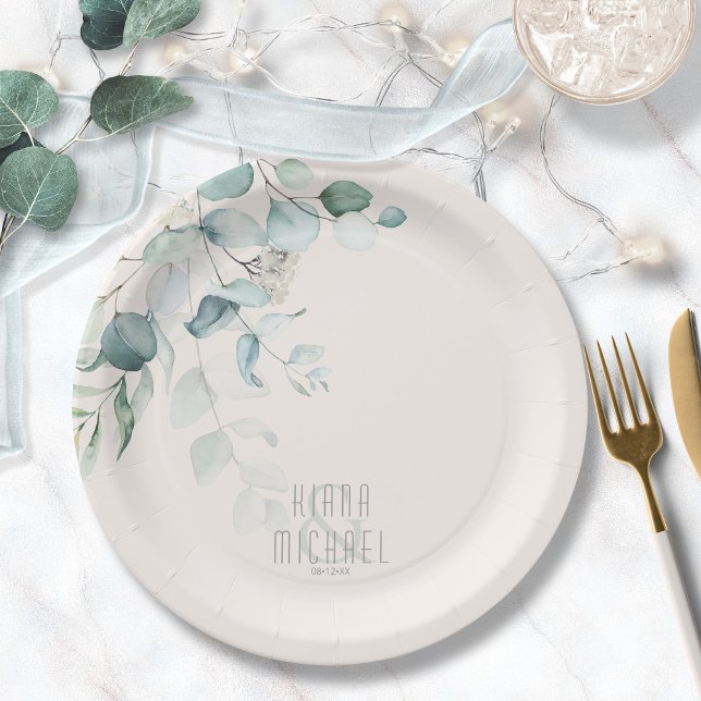 Assiettes En Carton Dreamy Greenery Mariage V2 Green/Blue ID817 (Créateur téléchargé)