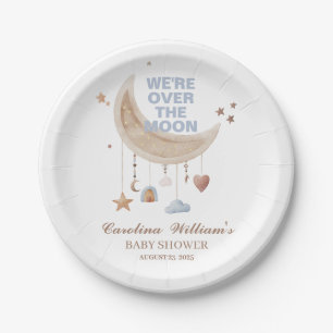 Assiettes En Carton Dreamy Over the Moon baby shower bleu