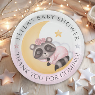 Assiettes En Carton Dreamy Over the Moon Raccoon Girl Baby shower