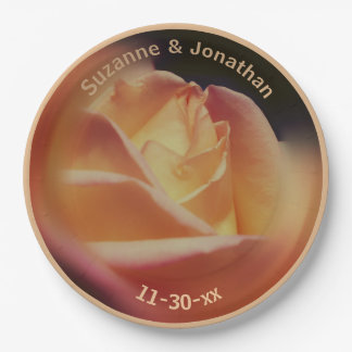 Assiettes En Carton Dreamy Peach Rose Mariage personnalisé