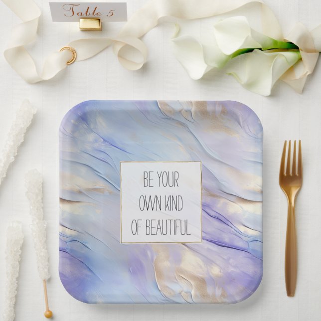 Assiettes En Carton Dreamy Purple Blue Mist Gold Pearl (Mariage)