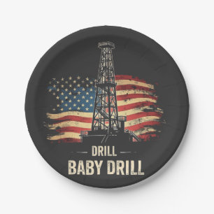 Assiettes En Carton Drill Baby Drill American Trump Energy Economy