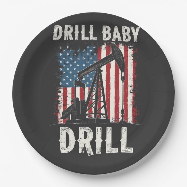 Assiettes En Carton Drill Baby Drill American Trump Energy Economy (Devant)