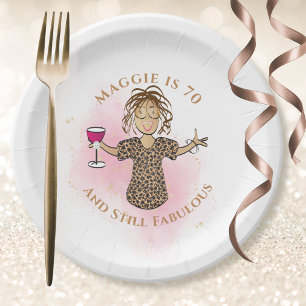 Assiettes En Carton Drôle 70e anniversaire Pink Ethnic 70 et Fabulous