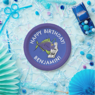 Assiettes En Carton Drôle angler poisson dessin animé anniversaire per