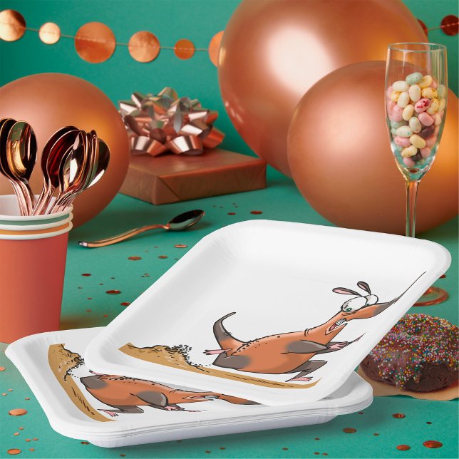 Assiettes En Carton Drôle Anteater Cartoon Quirky Running Animal (Créateur téléchargé)