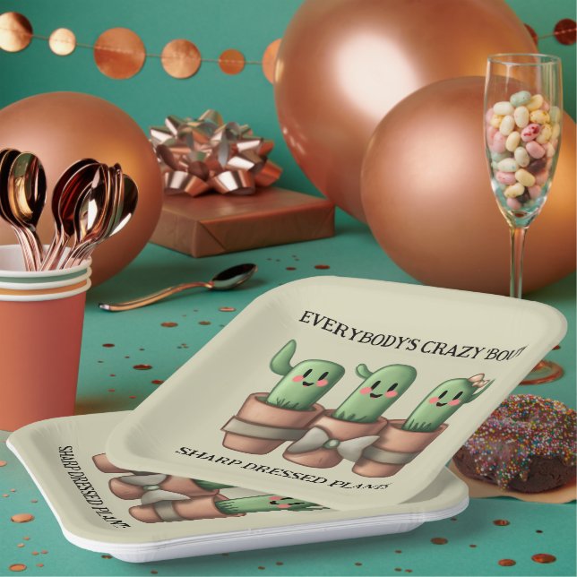 Assiettes En Carton Drôle Cactus Tout le monde est fou 'Bout Sharp ... (Multi)