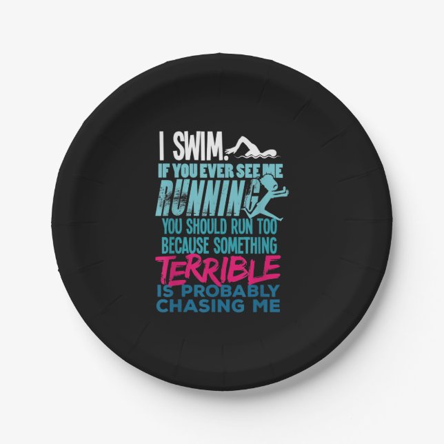 Assiettes En Carton Drôle cadeau de natation pour nager (Devant)