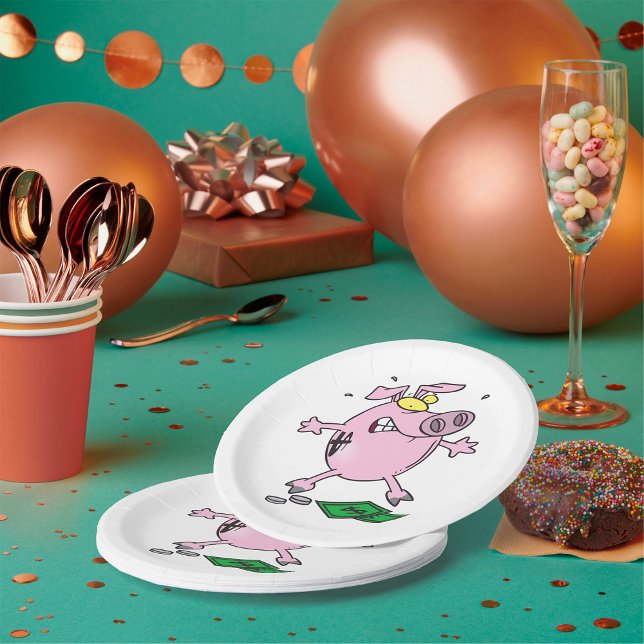 Assiettes En Carton Drôle Cartoon Piggy Bank Perdre de l'argent (Créateur téléchargé)