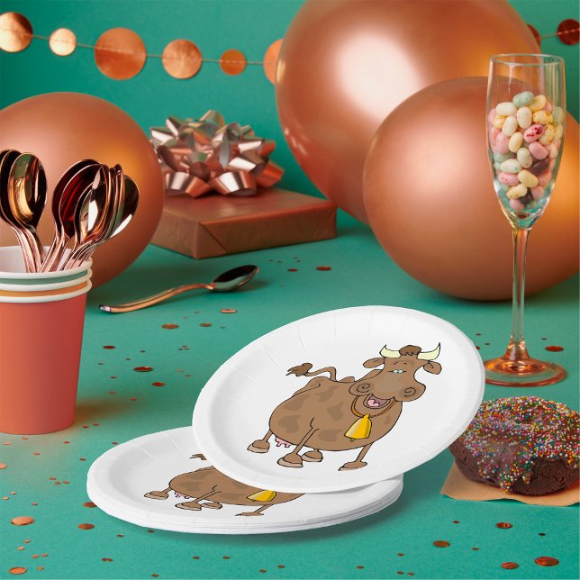 Assiettes En Carton Drôle Cartoon Vache Brown avec Bell Animal de ferm (Créateur téléchargé)