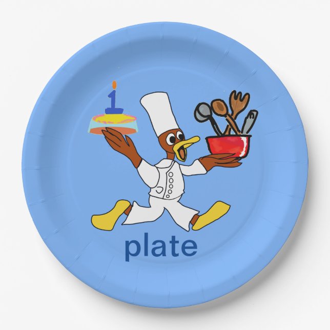 Assiettes En Carton Drôle Chef bleu clair Ducky Plaque en papier Kazoo (Devant)