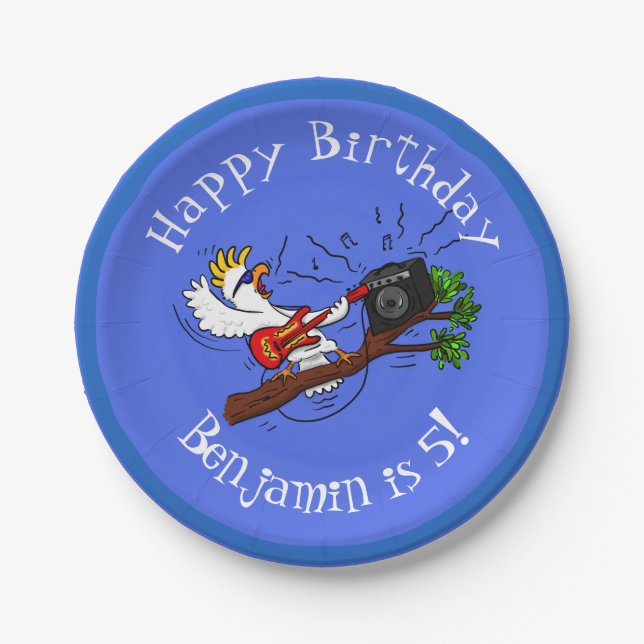 Assiettes En Carton Drôle cockatoo jouant de la guitare rock dessin an (Devant)