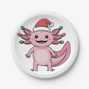 Assiettes En Carton Drôle de hachelotl chapeau de Noël Santa Xmas tenu