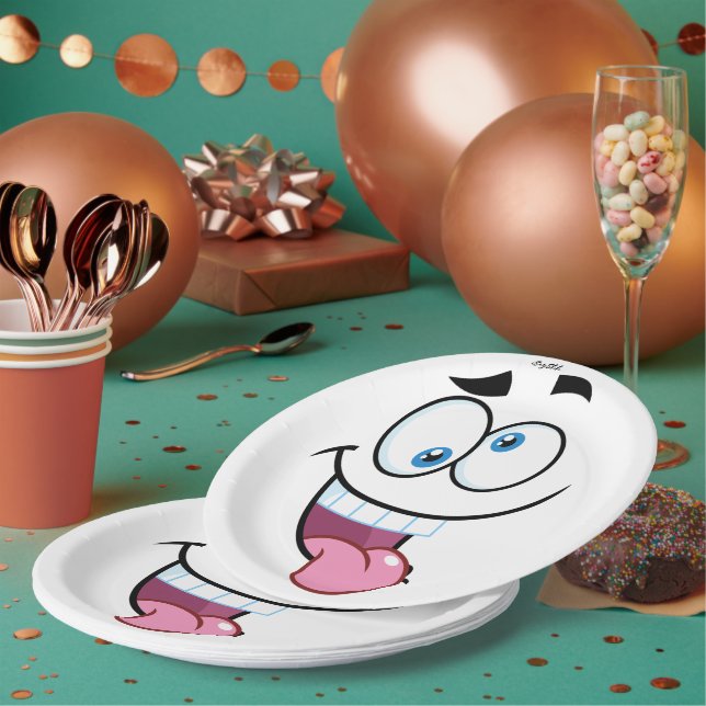 Assiettes En Carton drôle de visage (Multi)