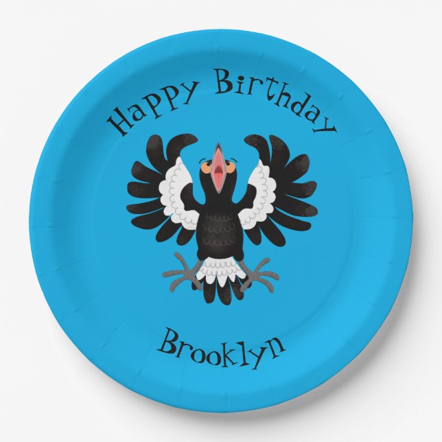 Assiettes En Carton Drôle dessin animé de Magpie australienne (Devant)