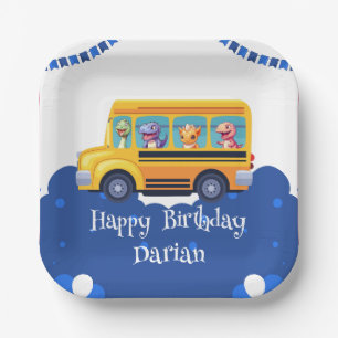 Assiettes En Carton Drôle dinosaure Retour À L'École Balloon Bus Anniv