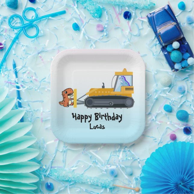 Assiettes En Carton Drôle dinosaure tracteur garçon Retour à l'école A (Fête)