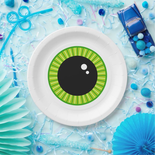 Assiettes En Carton Drôle Eyeball Vert (Fête)