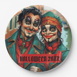 Assiettes En Carton Drôle Halloween maquillage Couple caricature face