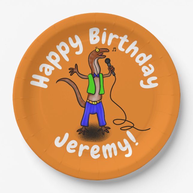 Assiettes En Carton Drôle lézard chantant avec bande dessinée de micro (Devant)