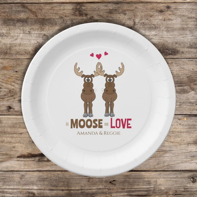 Assiettes En Carton Drôle Mariage mignon Humour Whimsical Moose Party (Créateur téléchargé)