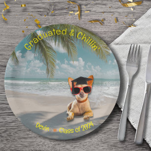 Assiettes En Carton Drôle moderne Dog Beach Graduation Plaque papier
