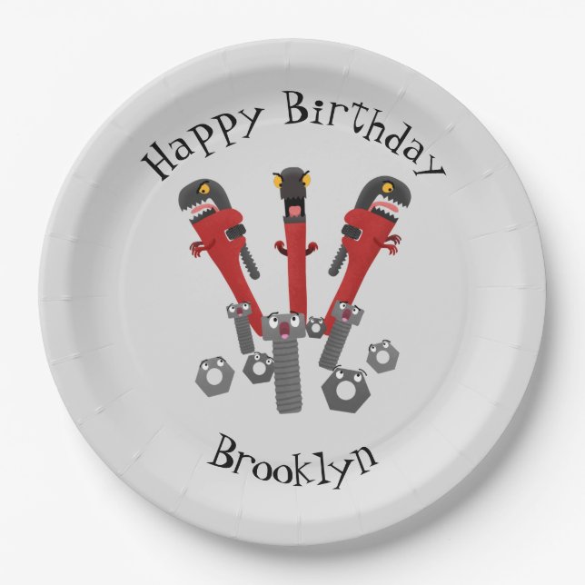 Assiettes En Carton Drôle outil monstre de clé humour dessin animé (Devant)