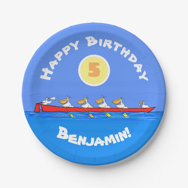 Assiettes En Carton Drôle pélicans rameurs dessin animé (Devant)