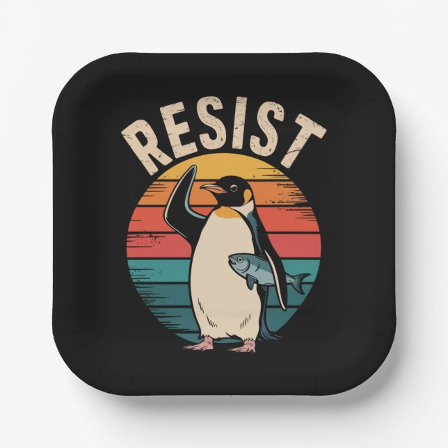 Assiettes En Carton Drôle Penguin Résiste À La Manifestation Contre Le (Recto)