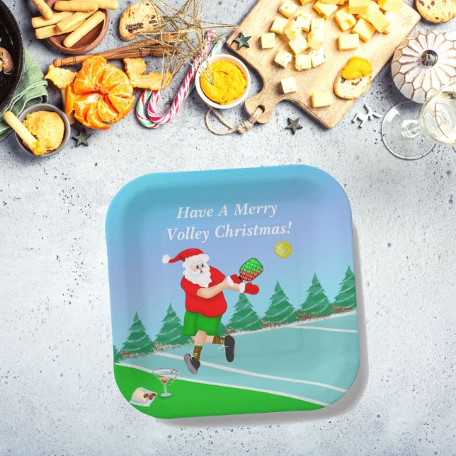Assiettes En Carton Drôle Père Noël Jouer Pickleball Joyeux Volley Xma (Créateur téléchargé)