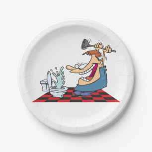 Assiettes En Carton Drôle Plomber Débloquant Une Toilette