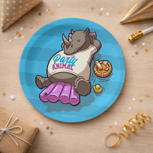 Assiettes En Carton Drôle Rhino Party Animal Pool Inflatable Dessin