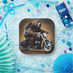 Assiettes En Carton Drôle Vélo De Fente Sur Moto,