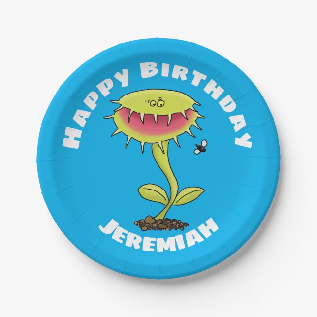 Assiettes En Carton Drôle Vénus piège à mouches dessin plante (Devant)