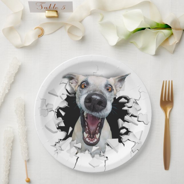Assiettes En Carton Drôle visage chien (Mariage)