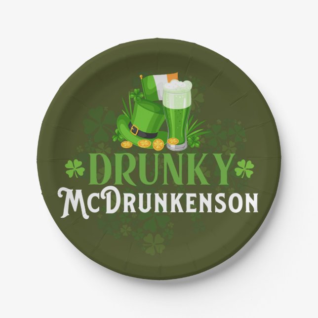 Assiettes En Carton Drunky McDrunkerson St. Patrick's Day (Devant)