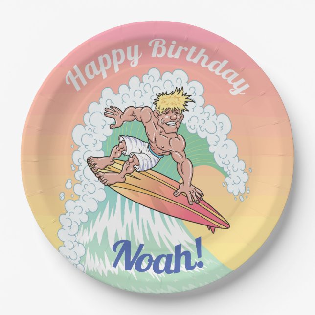 Assiettes En Carton Dude surfeur personnalisé (Devant)