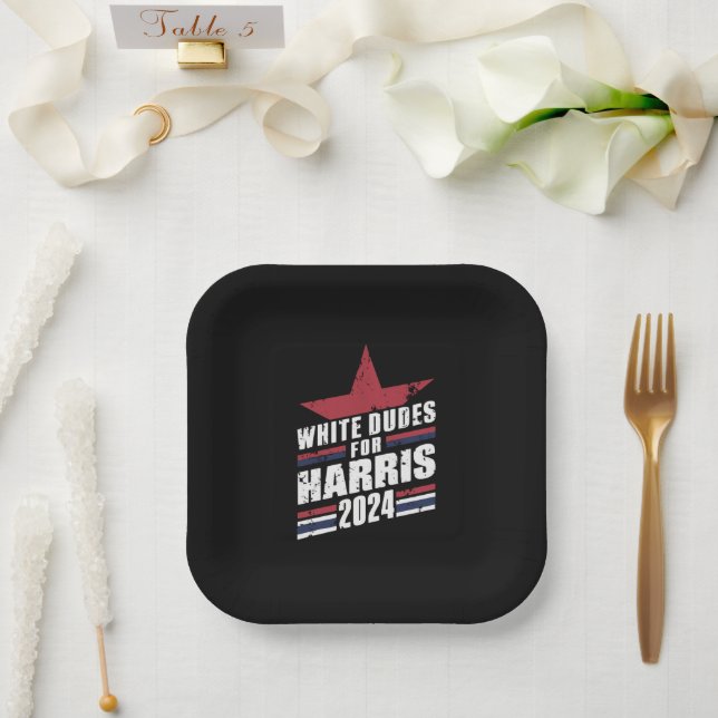 Assiettes En Carton Dudes Blanches Pour Kamala Harris 2024 (Mariage)