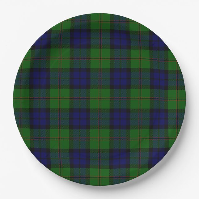 Assiettes En Carton Dundas tartan bleu vert plaid (Devant)