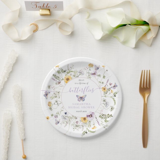 Assiettes En Carton Durée de vie de papillon floral violet Shower de m (Mariage)