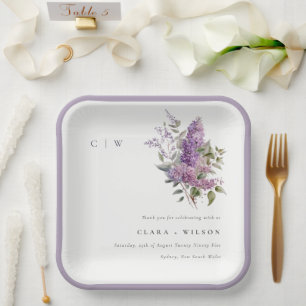 Assiettes En Carton Dusky Lilac Aquarelle Cottage Mariage floral