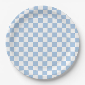 Assiettes En Carton Dusty Blue and White Checkered