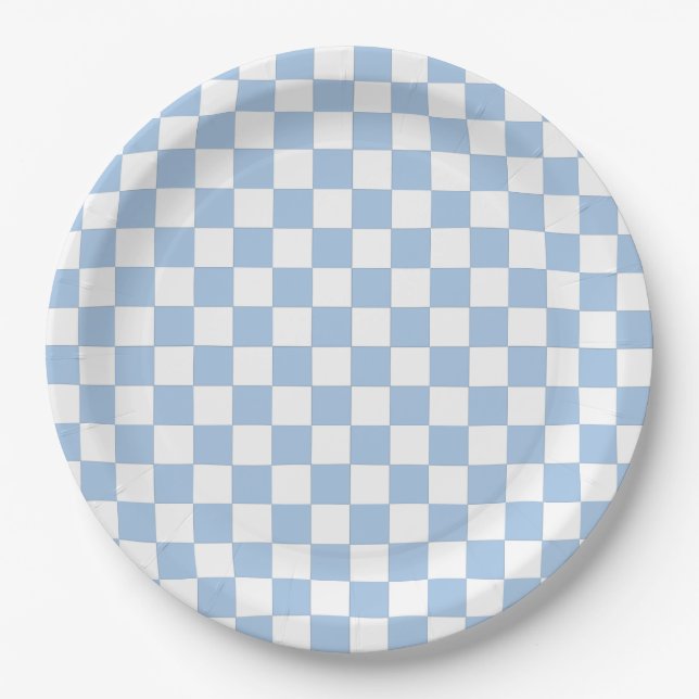 Assiettes En Carton Dusty Blue and White Checkered (Devant)